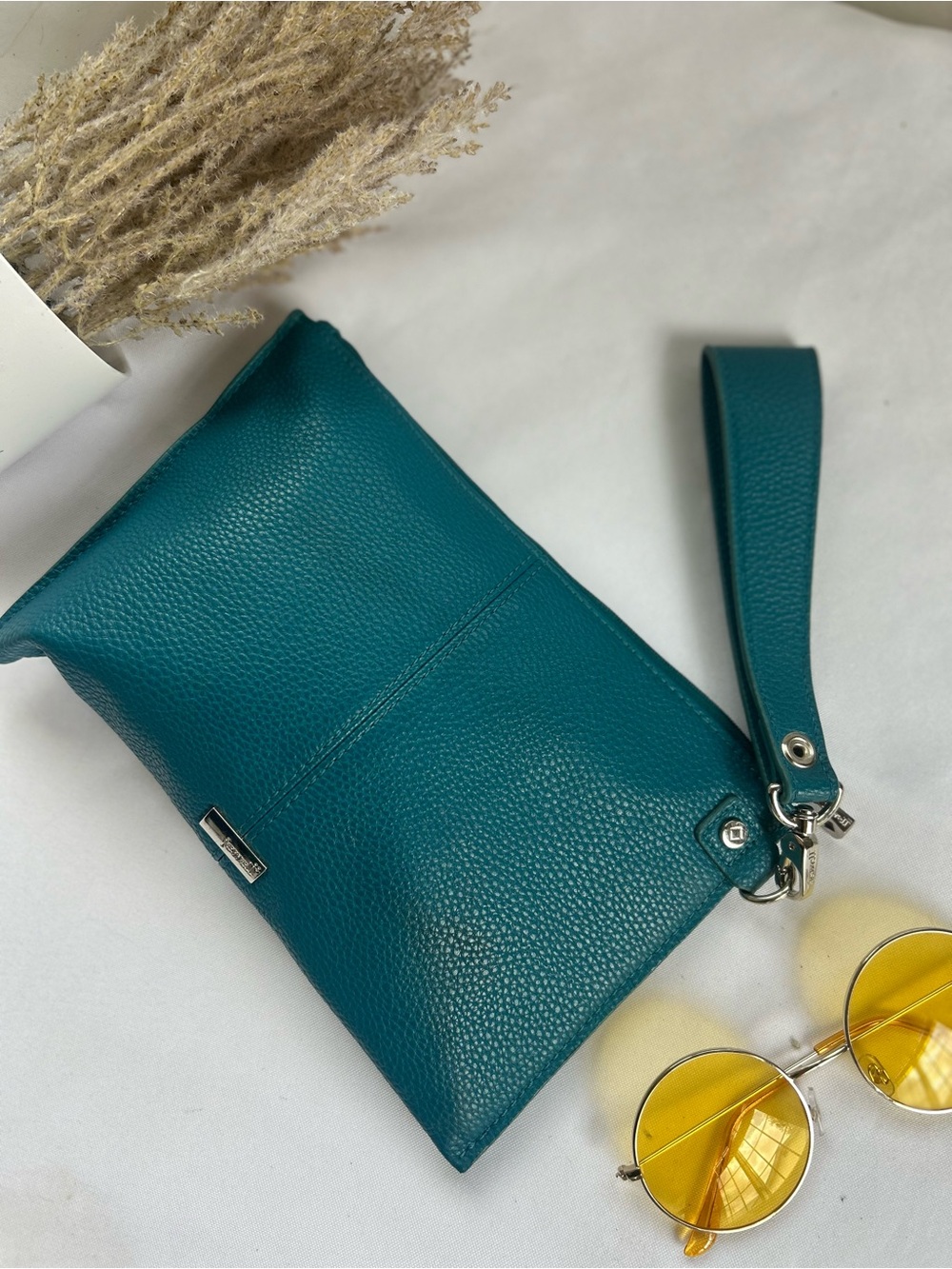 Jewel Teal Leather Wristlet Clutch - Women - Picture 1 of 8